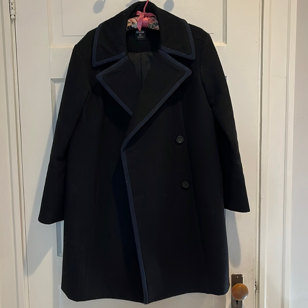 KATE SPADE | Saturday Piped Oversized Wool Coat - Black and Navy size S